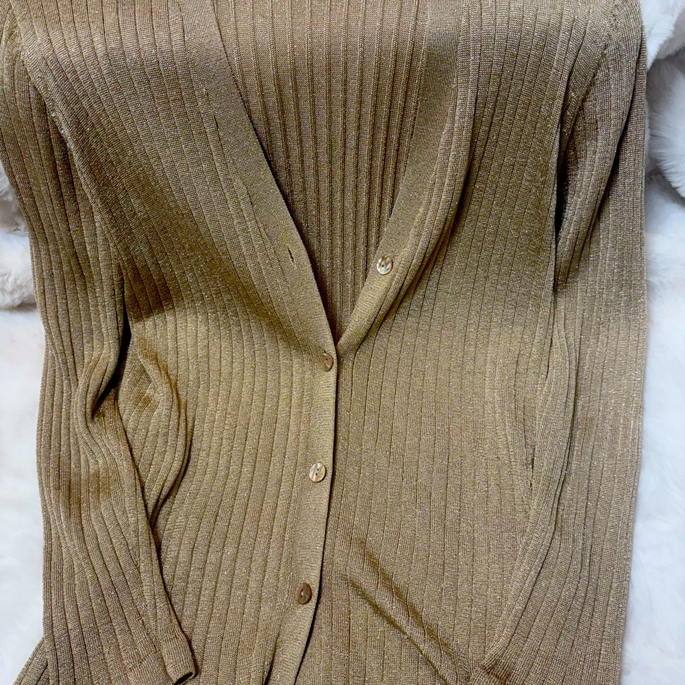 Spanner lightweight button down glam style Gold with shimmer Sweater  Sz Med